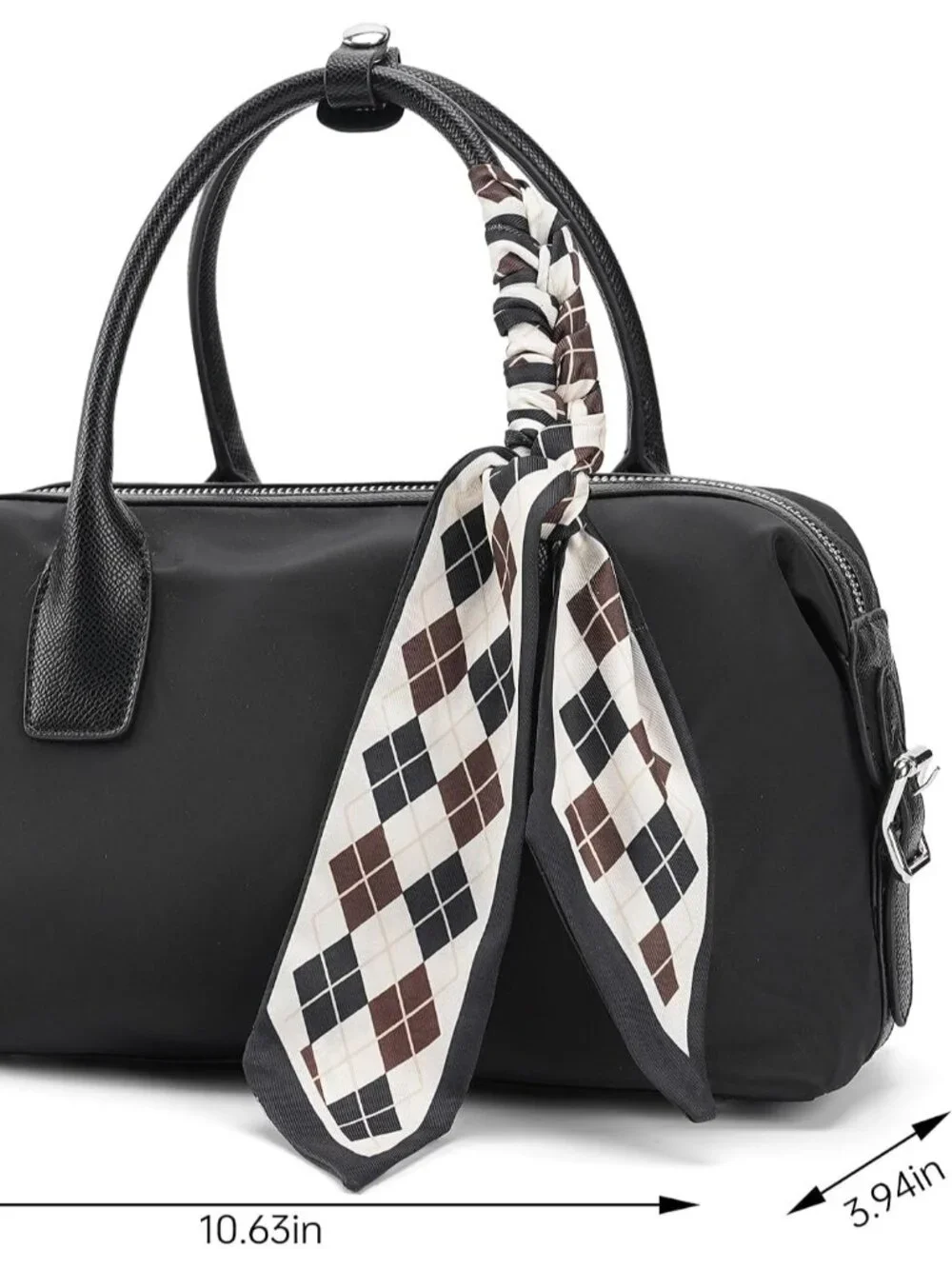 Women's Mini Bowling Bag Satchel, Vegan Leather & Nylon Top Handle Crossbody Pur - Picture 3 of 5